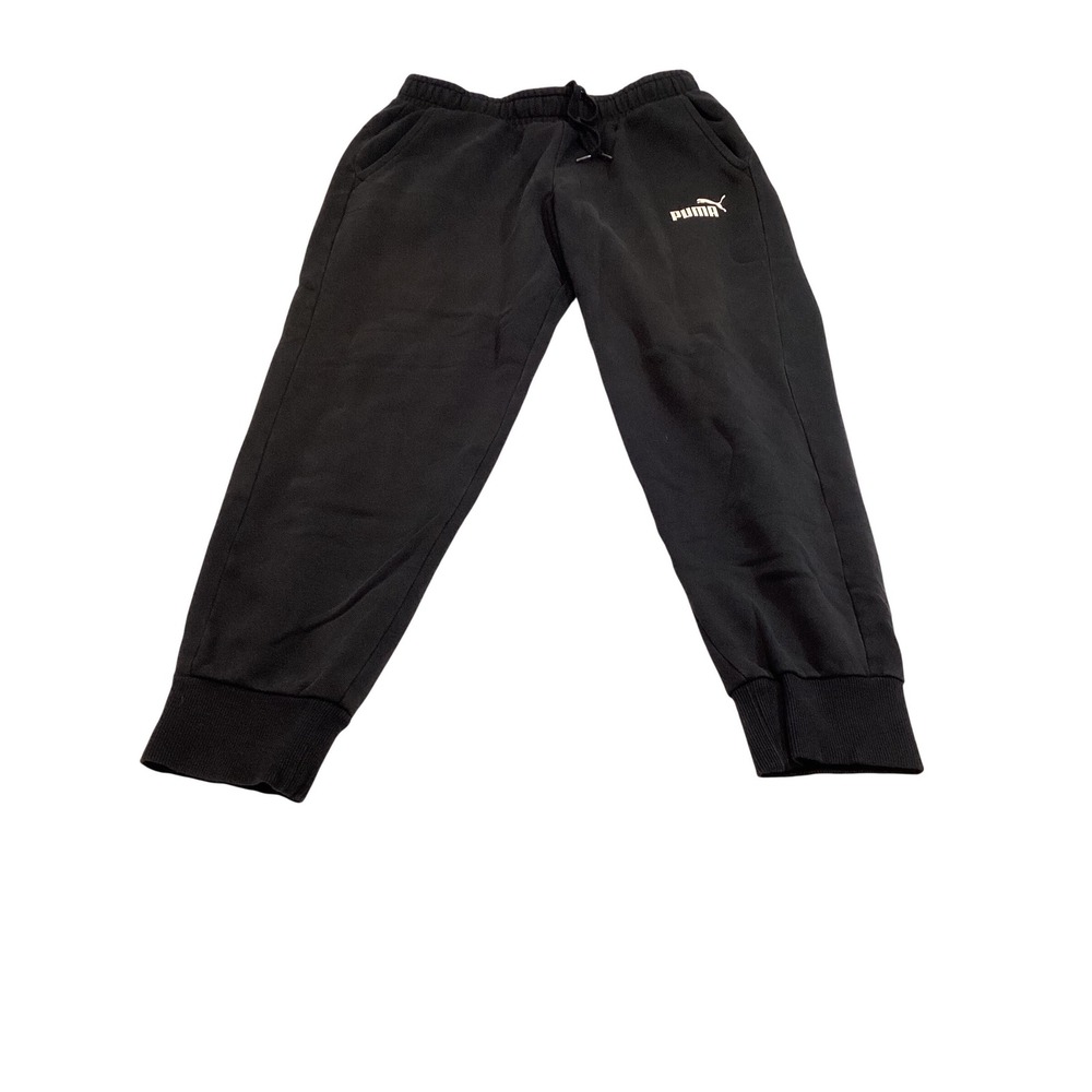 Puma Mens Fleece Jogger Sweatpants Black White Logo Size Large Drawstring Pants - Picture 2 of 8